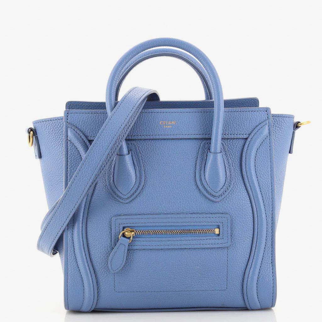 Bolsa Celine Luggage Nano en cuero granulado azul